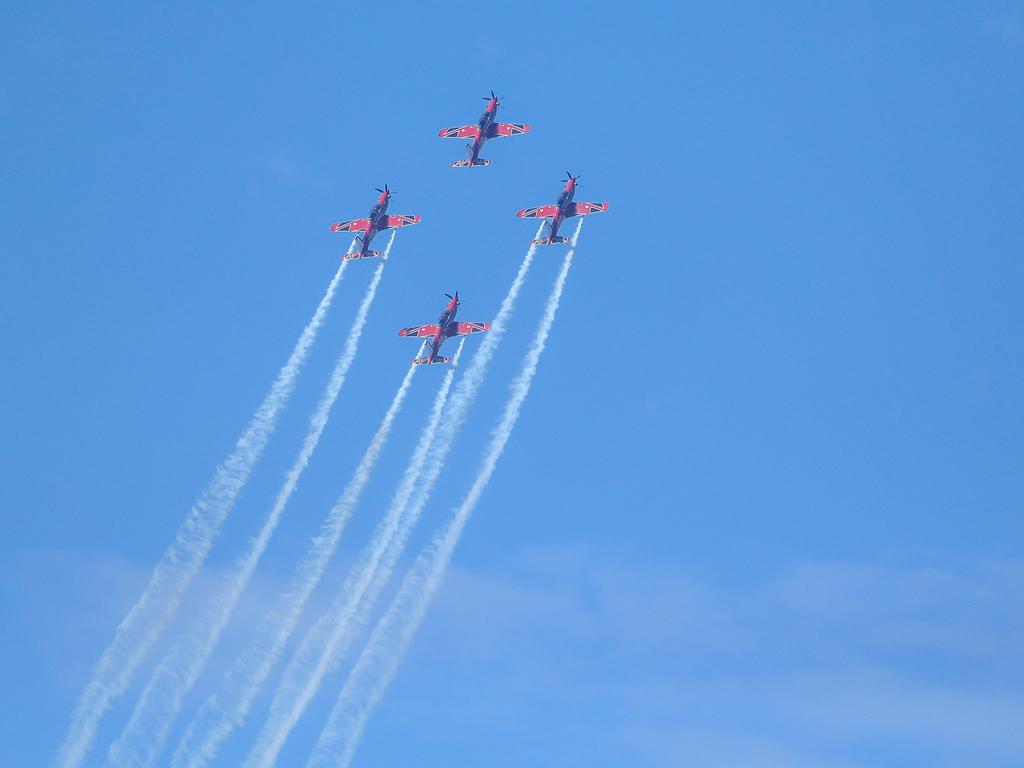 The RAAF Roulettes during the inaugural Pacific Airshow over Surfers Paradise on the Gold Coast. Picture: Glenn Campbell