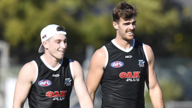 Scott Lycett, right, with teammate Joe Atley at Power training.