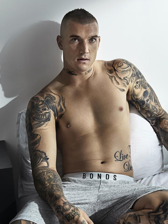 Dustin Martin is a poster boy for tattoos in Australia. Picture: Bonds