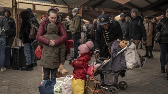 Refugees arrive at Przemysl Glowny Station, Poland after their long journey from Ukraine. Picture: Annabel Moeller