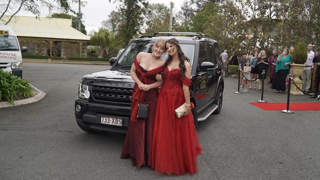 Students arriving in style for the 2024 Glasshouse Christian College formal at Flaxton Gardens.