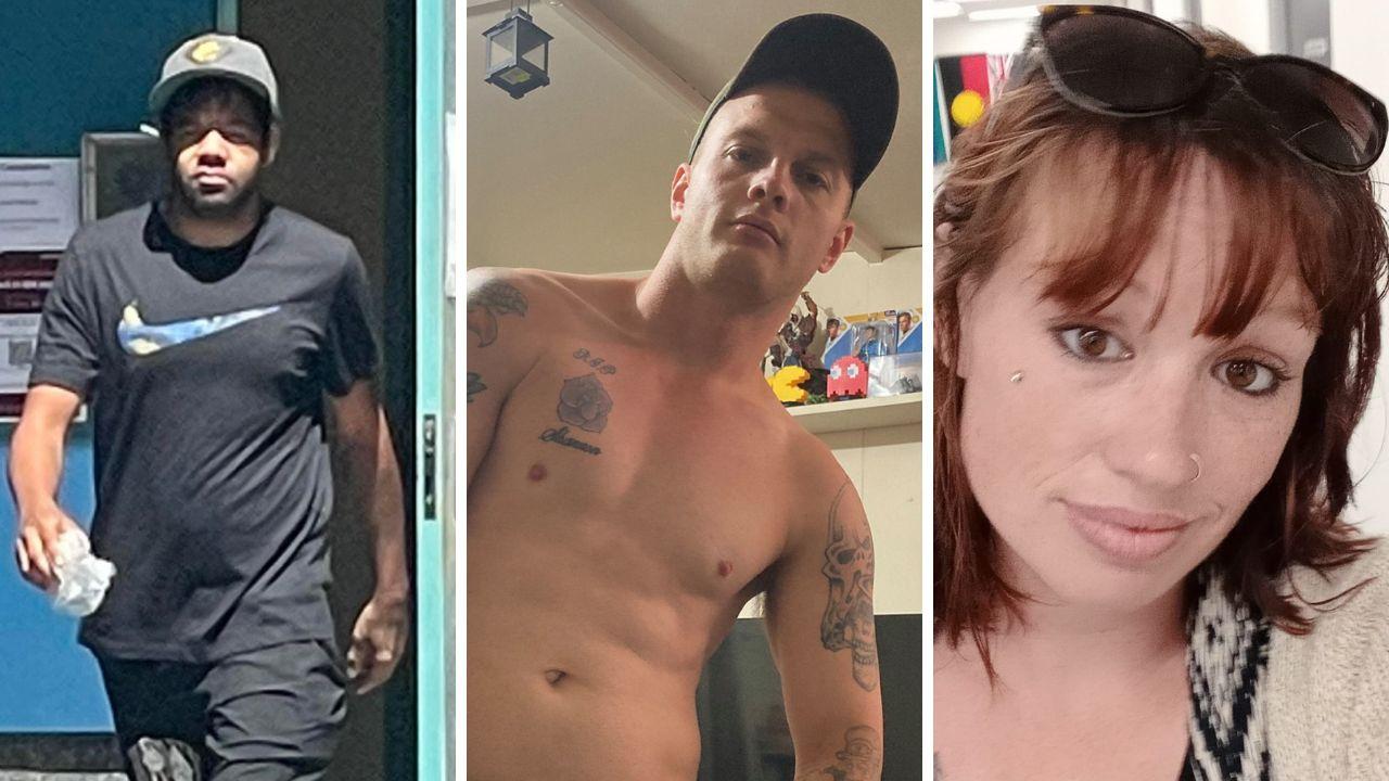 William John Currey (left) and Aaron John Leslie Bunt (middle) have been charged with the murder of 53-year-old Len Andrew Hegarty, while Debbie Jane Richards (right) has been charged with accessory after the fact to murder and one count of fraud.