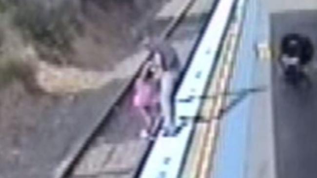 Video still shows the stupid behaviour of some people on train station platforms across Sydney. Picture: Supplied