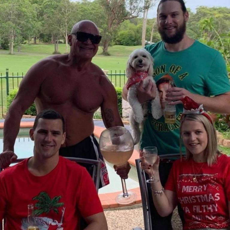 Former rugby league star Dale Shearer enjoys Christmas lunch at his Peregian home with sons Jessie and Jakson and Hayley Sarah, with dog Ollie.