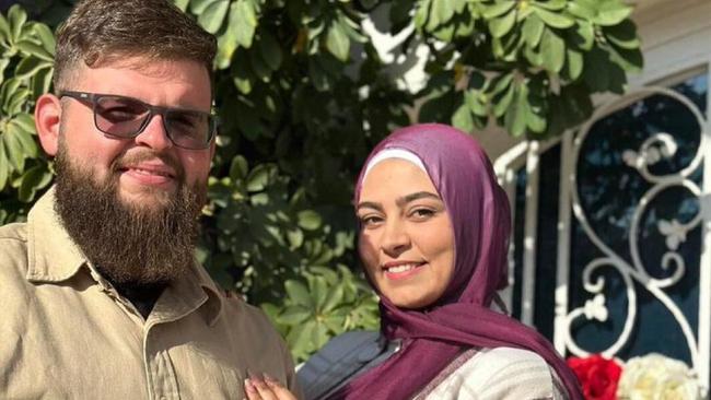 Ibrahim Bazzi (L) pictured with his wife, Shuruk Hamoud, who recently acquired an Australian visa. Picture: X