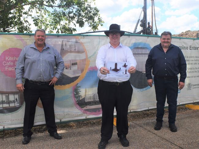 Whitusnday Regional Council mayor Andrew Willcox, Dawson MP George Christensen and Division 3 councillor John Collins at the site of the new Proserpine cenotaph. Picture: Laura Thomas