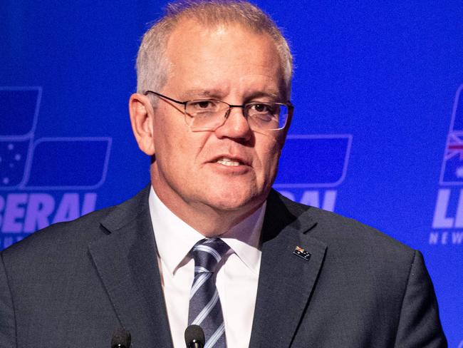 SYDNEY, AUSTRALIA - NewsWire Photos APRIL 01, 2022: Prime Minister Scott Morrison delivers a speech about the federal budget at the Sofitel Sydney Wentworth.Picture: NCA NewsWire / Christian Gilles