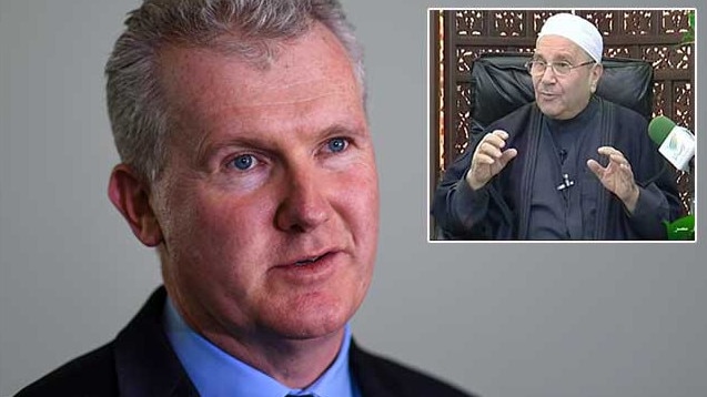 Tony Burke and Islamic hate preacher ­Mohammed Rateb Abdalah Ali al-Nabulsi (inset).