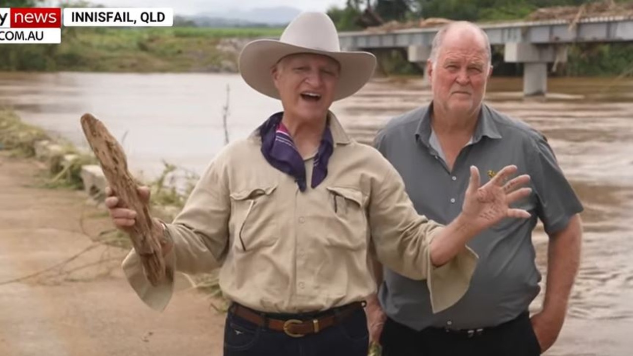 Mr Katter, brandishing a piece of driftwood, likened the Queensland state government to the “Gestapo”. Picture: supplied.