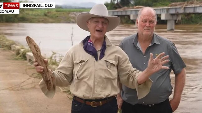 Mr Katter, brandishing a piece of driftwood, likened the Queensland state government to the “Gestapo”. Picture: supplied.