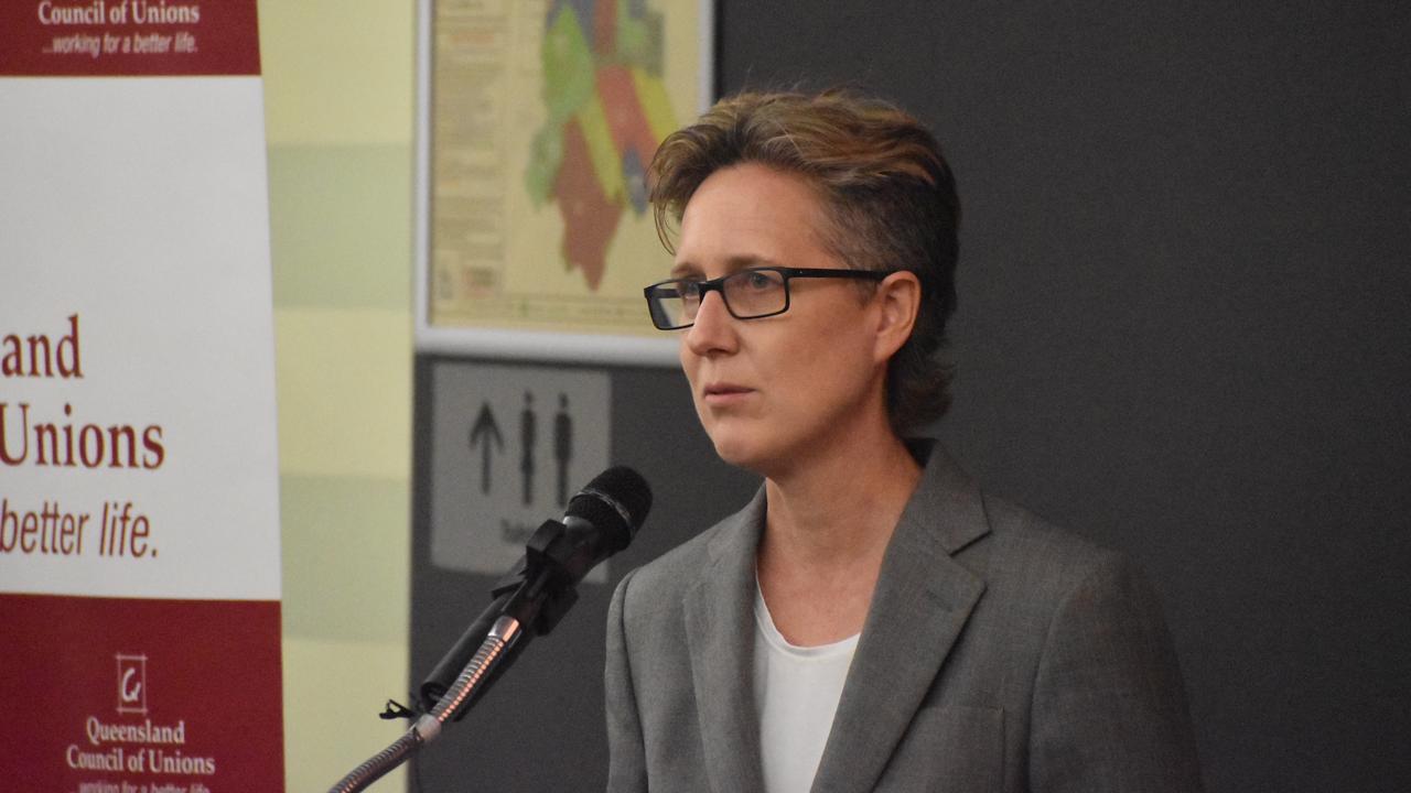 Australian Council of Trade Unions secretary Sally McManus speaking at a forum in Mackay about the casualisation of the mining industry. Picture: Matthew Forrest