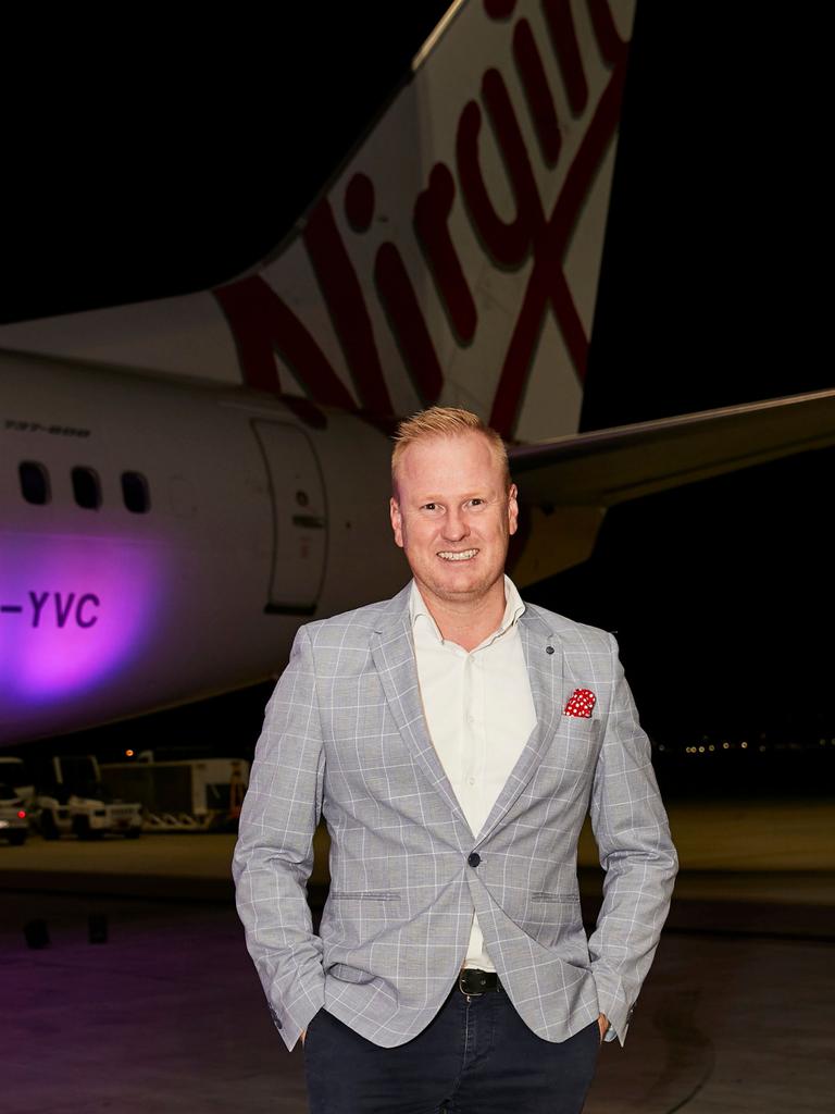 David Lutteral at the launch of Virgin Australia's new business-class menu in the Virgin hangar at Brisbane Airport. Picture: Carly Ravenhall