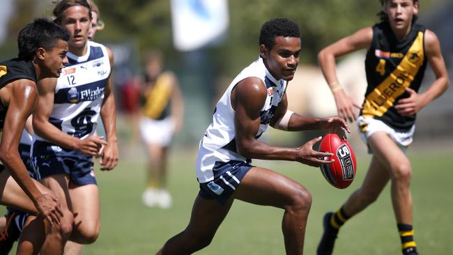 South Adelaide's Benny Barrett in action during the 2021 round four SANFL Torrens University Cup under-16 game against Glenelg. Picture: Cory Sutton, SANFL