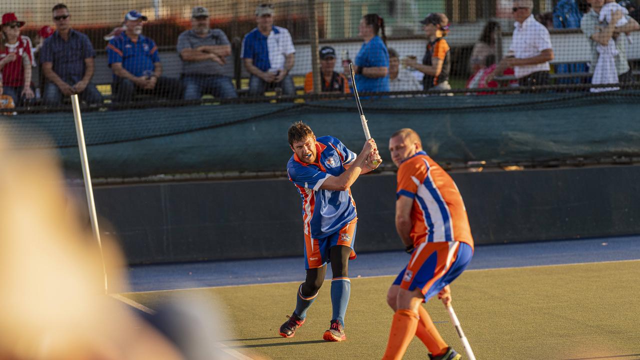 Newtown Blue against Newtown Orange in A2 Men's Toowoomba Hockey grand final at Clyde Park, Saturday, September 7, 2024. Picture: Kevin Farmer