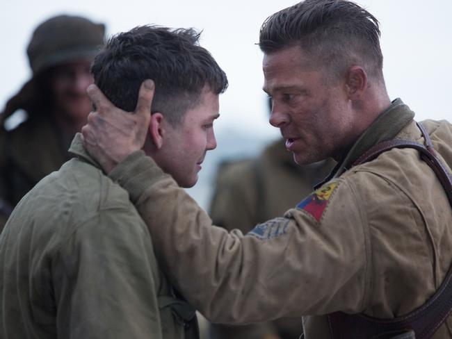 Life and death aplenty ... Wardaddy (Brad Pitt) with Norman (Logan Lerman) in a scene from Columbia Pictures' film Fury.