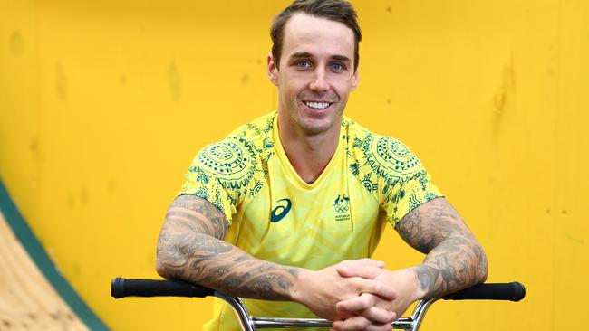 GOLD COAST, AUSTRALIA - JULY 05: Logan Martin poses during the Australian 2024 Paris Olympic Games BMX & Mountain Bike Squad Announcement at AusCycling Indoor BMX Training Facility on July 05, 2024 in Gold Coast, Australia. (Photo by Chris Hyde/Getty Images)