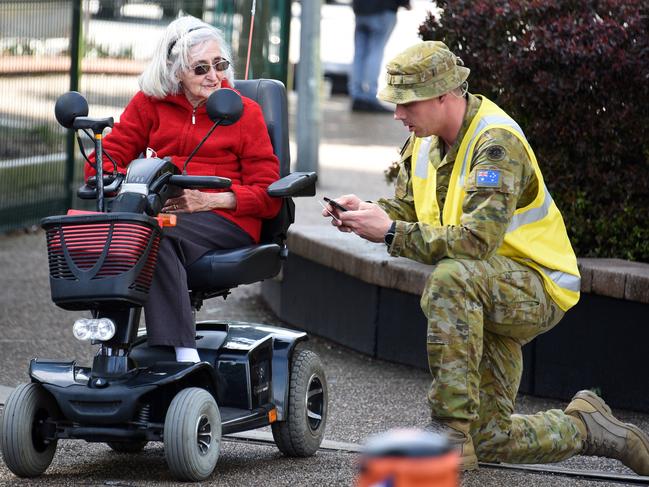 A pedestrian is checked at the NSW border. Picture: Steve Holland/NCA NewsWire