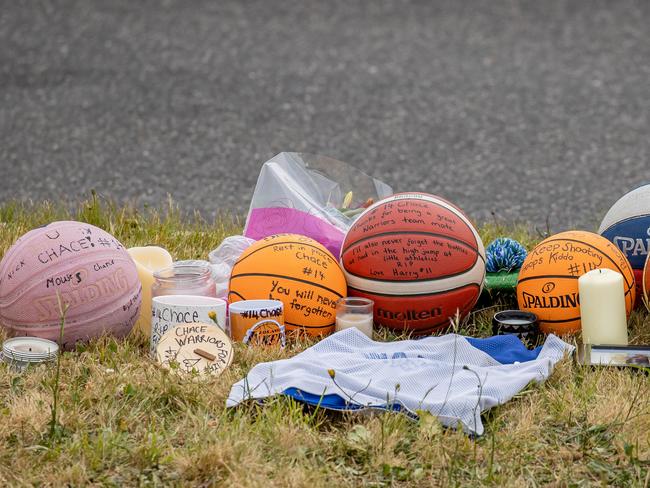 Basketball tributes were at the scene for Chace. Picture: Jason Edwards