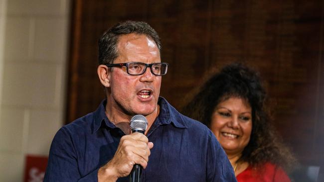 Luke Gosling speaking at his election victory party in Darwin on Saturday night. Picture: Glenn Campbell