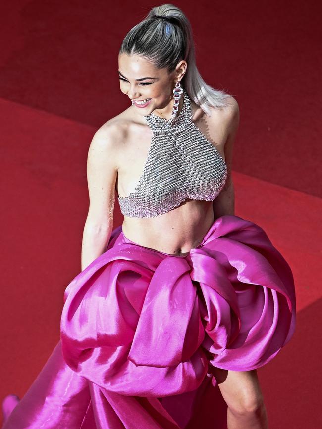 French influencer Romane Bertrand arrives for the screening. Picture: AFP