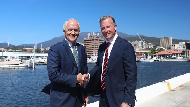 Prime Minister Malcolm Turnbull and Premier Will Hodgman in Hobart earlier this year. Picture: LUKE BOWDEN