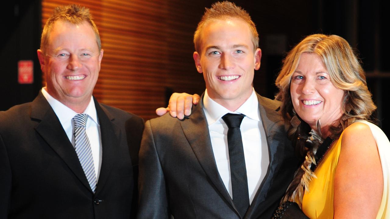 Social - Adelaide Crows Club Champion night at the Convention Centre. Bernie Vince with parents Tim and Sarena.