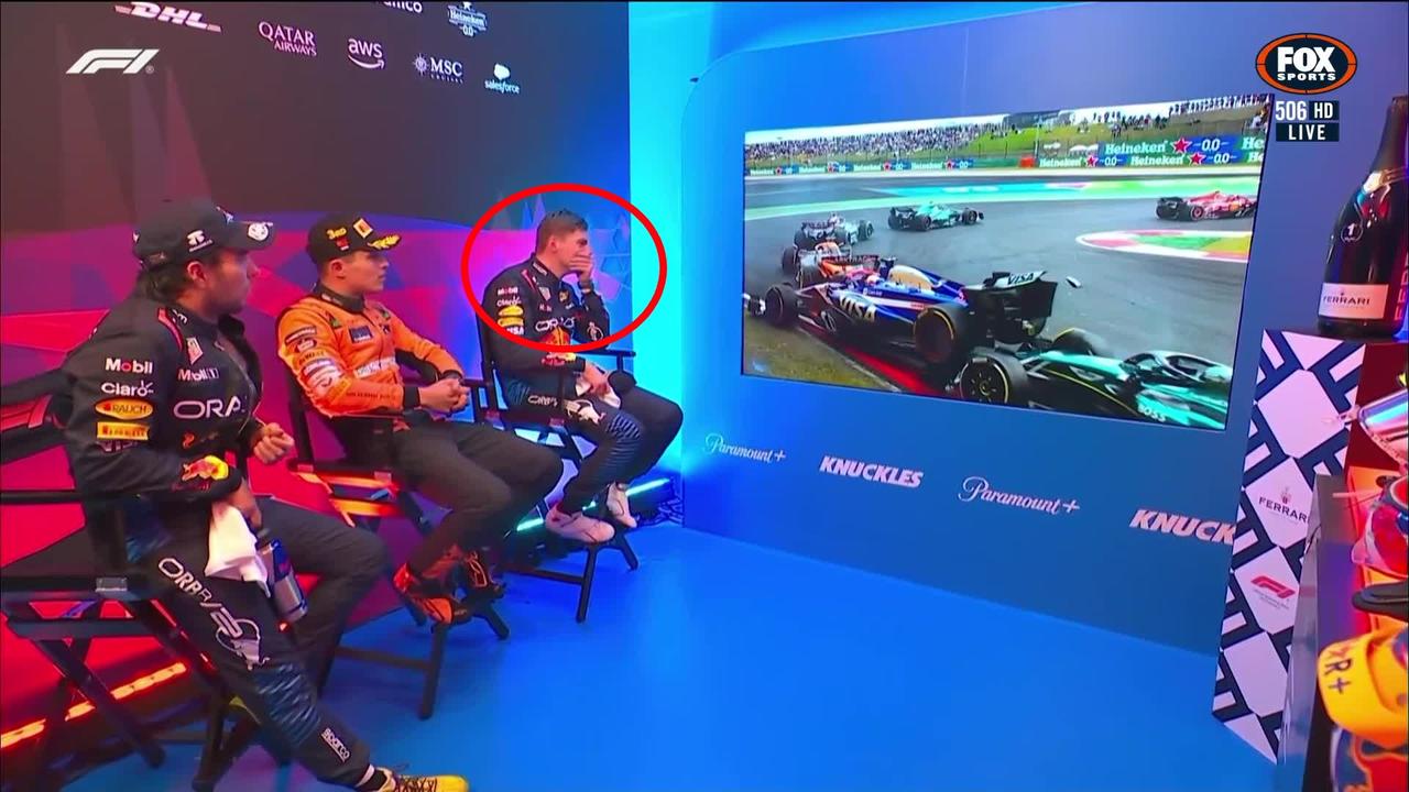 Max Verstappen reacts to Daniel Ricciardo crash
