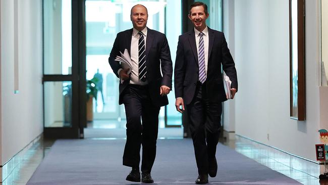 Treasurer Josh Frydenberg and Finance Minister Simon Birmingham in Canberra on Thursday. Picture: Gary Ramage