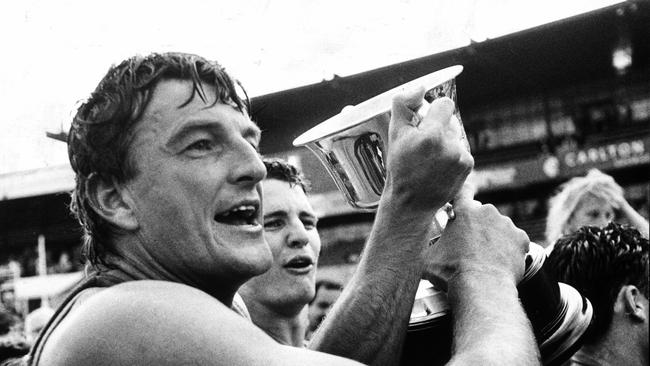 A jubilant Barry Round with the premiership cup.