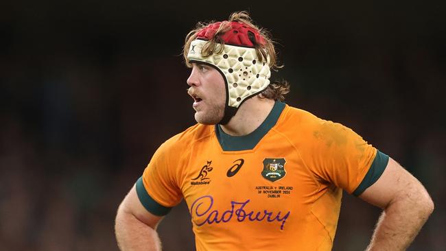 DUBLIN, IRELAND - NOVEMBER 30:  Fraser McReight of Australia looks on  during the Autumn Nations Series 2024 match between Ireland and Australia at the Aviva Stadium on November 30, 2024 in Dublin, Ireland. (Photo by David Rogers/Getty Images)