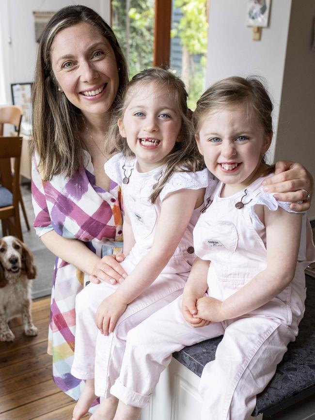 Chloe Wise, shown with twin daughters Luella and Olive 4. Picture Eddie Safarik