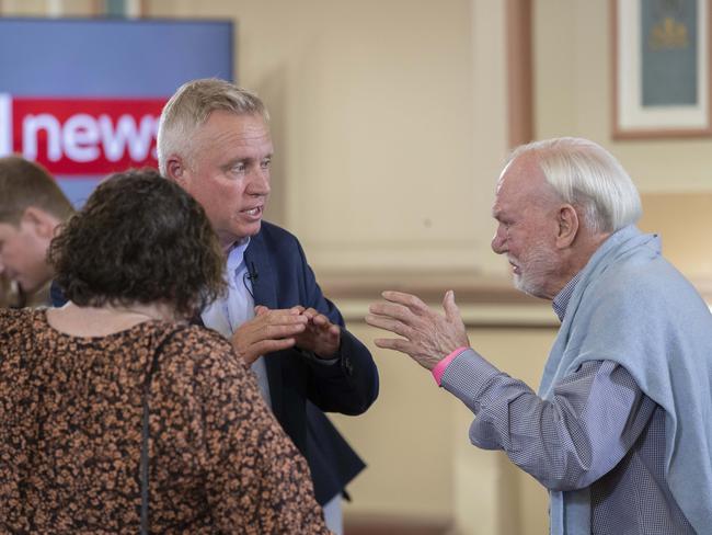 Premier Jeremy Rockliff and ken Goyne speak after the Sky News/Mercury People's Forum at the Town Hall, Hobart. Picture: Chris Kidd