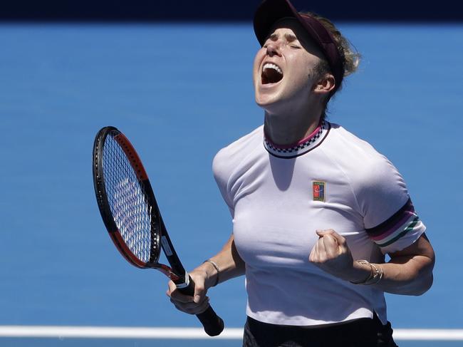 Ukraine's Elina Svitolina celebrates her win against Madison Keys.