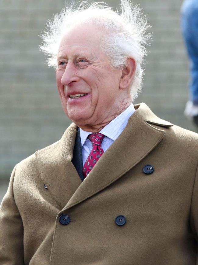 The king chats with local producers at Broighter Gold Farm. Picture: AFP