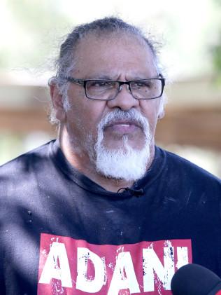 Uncle Adrian Burragubba speaks at the welcome to country event at Clermont. Picture: AAP/Steve Pohlner