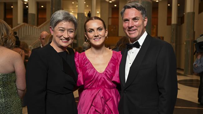 Senator Penny Wong (L) and Deputy Prime Minister Richard Marles (R) with his daughter Isabella. Picture: NCA NewsWire / Martin Ollman