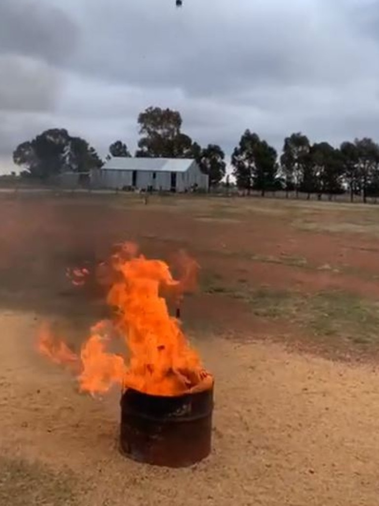 The video captured hundreds of mice being burned in the 44-gallon drum. Picture: TikTok/@andyj3825