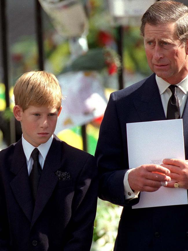 Prince Harry outside Westminster Abbey at the funeral of his mother Diana. Picture: WireImage.