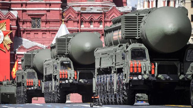 Ballistic missile launchers on Red Square for the 2022 Victory Day parade. Picture: AFP)