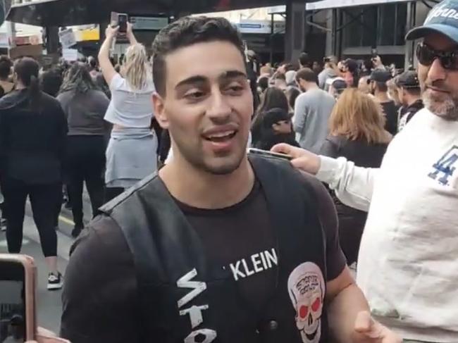 TikTok comedian Jon-Bernard Kairouz, who accurately “guessed” the COVID numbers five days in a row attended Sydney’s lockdown protest. Picture: Twitter.