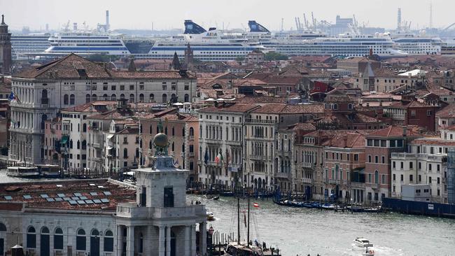 Venice with cruise ships docked in the city’s port in the background. Picture: AFP