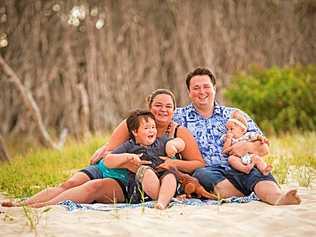 Matt and Bobbi-Lee Wells with children Sam and Emma-Lee . Picture: Stuart Quinn, Stradbroke Island