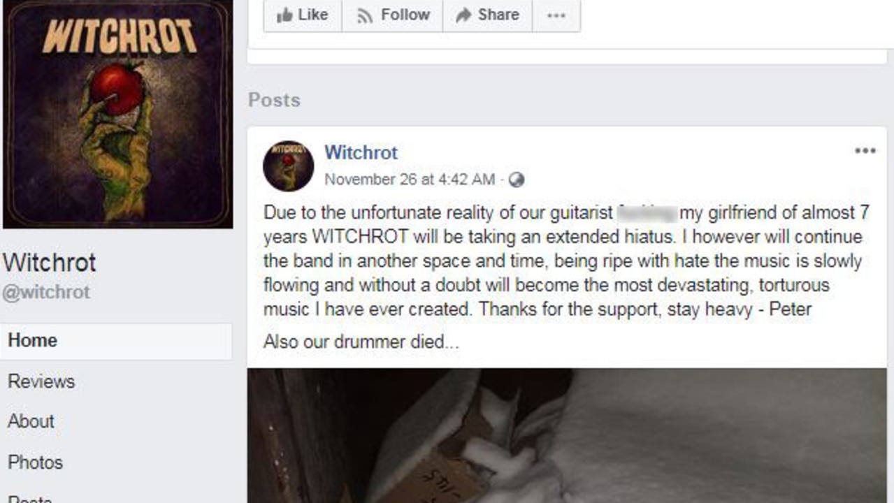 A Facebook post made by a member of band WITCHROT.