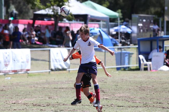 The Premier Invitational football tournament on the Gold Coast. TSS v Brisbane Roar under-13s in action. Picture: Mike Batterham.
