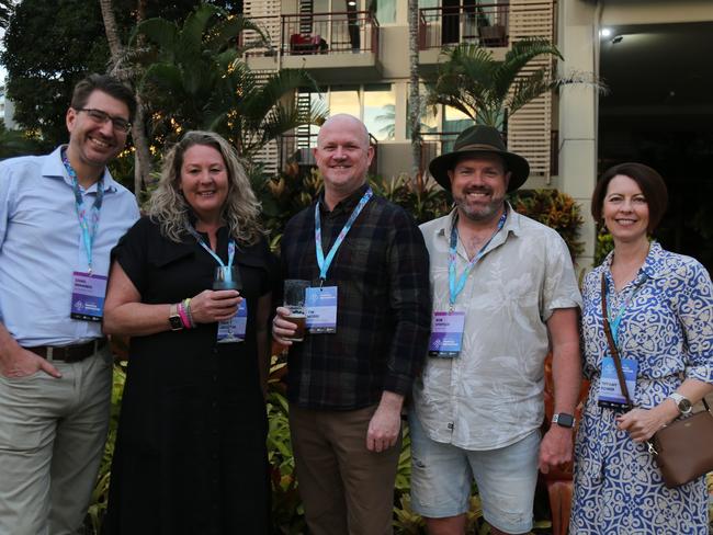 Chad Renando, Tara Jacobsen, Tim McGee, Rob Steffler and Tiffany Bower attend the Tropical Innovation Festival in Cairns. Photo: Catherine Duffy.