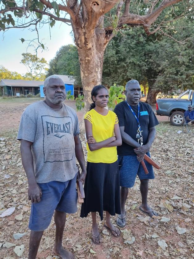 Gaykamangu pictured with her two of her uncles, in Milingimbi, East Arnhem Land.