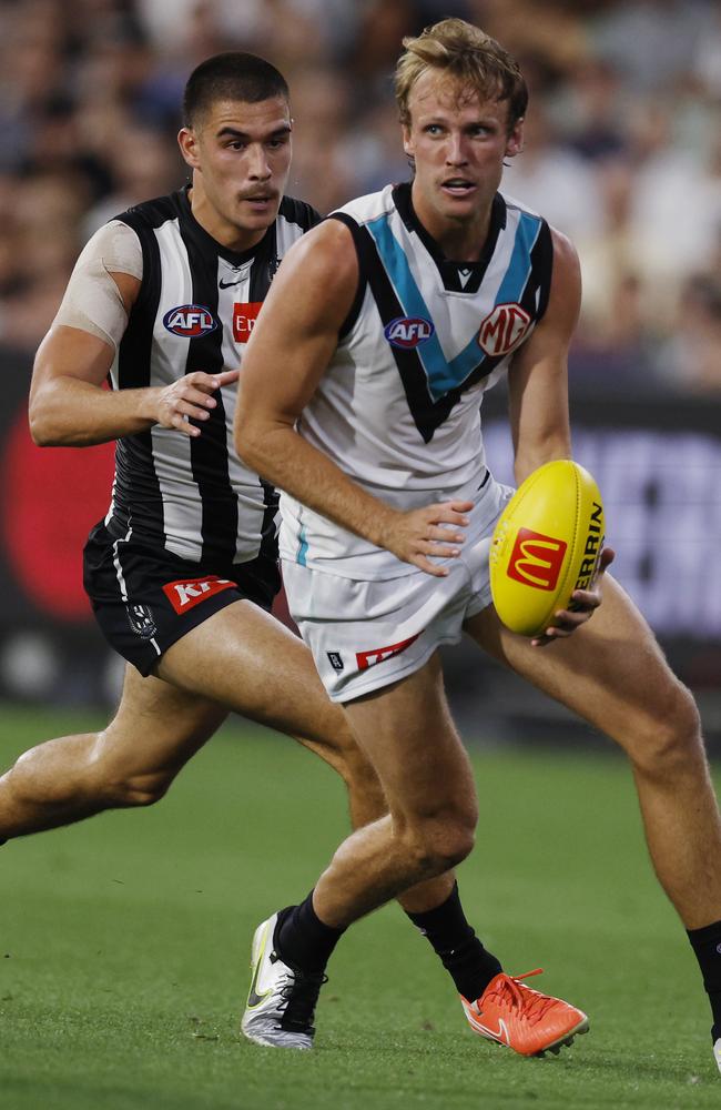 Jack Lukosius in action against Collingwood in round 1. Picture: Michael Klein