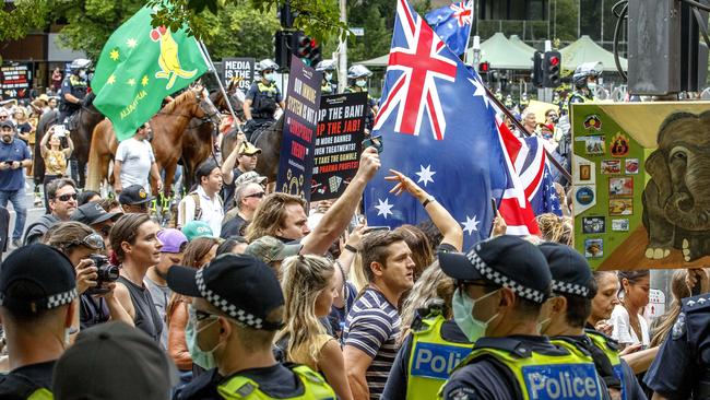 Anti-vaccination protesters in Melbourne. Picture: NCA NewsWire / David Geraghty