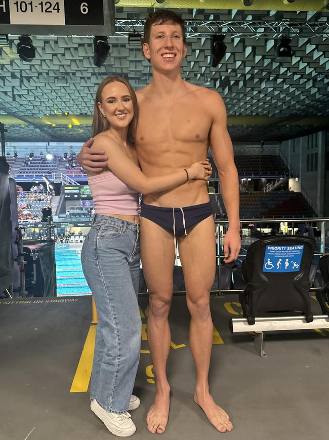 Tasmanian Olympian Max Giuliani at the Australian swimming trials in Brisbane with partner Libby Beechey