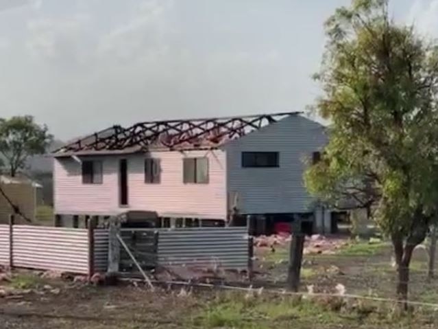 Storm winds tore the roof off this house at Clifton Downs near Toowoomba. Picture: 9 News